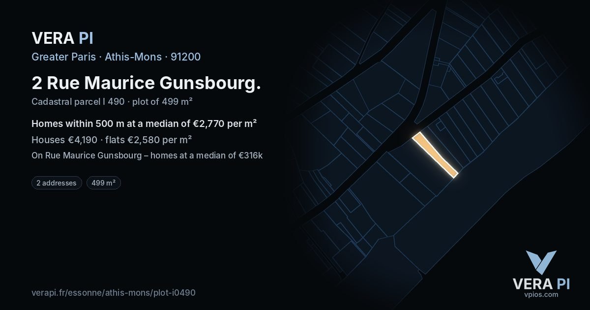 2 Rue Maurice Gunsbourg, Athis-Mons at night – the plot lit, the parcels around coloured by the prices near them