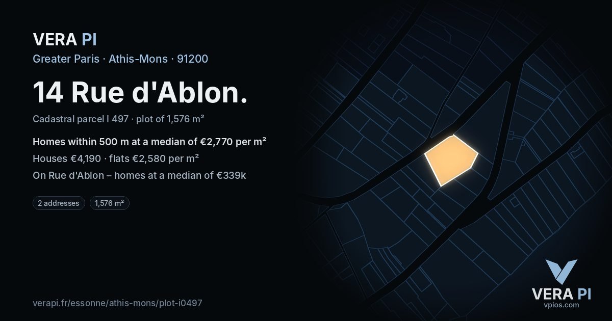 14 Rue d'Ablon, Athis-Mons at night – the plot lit, the parcels around coloured by the prices near them