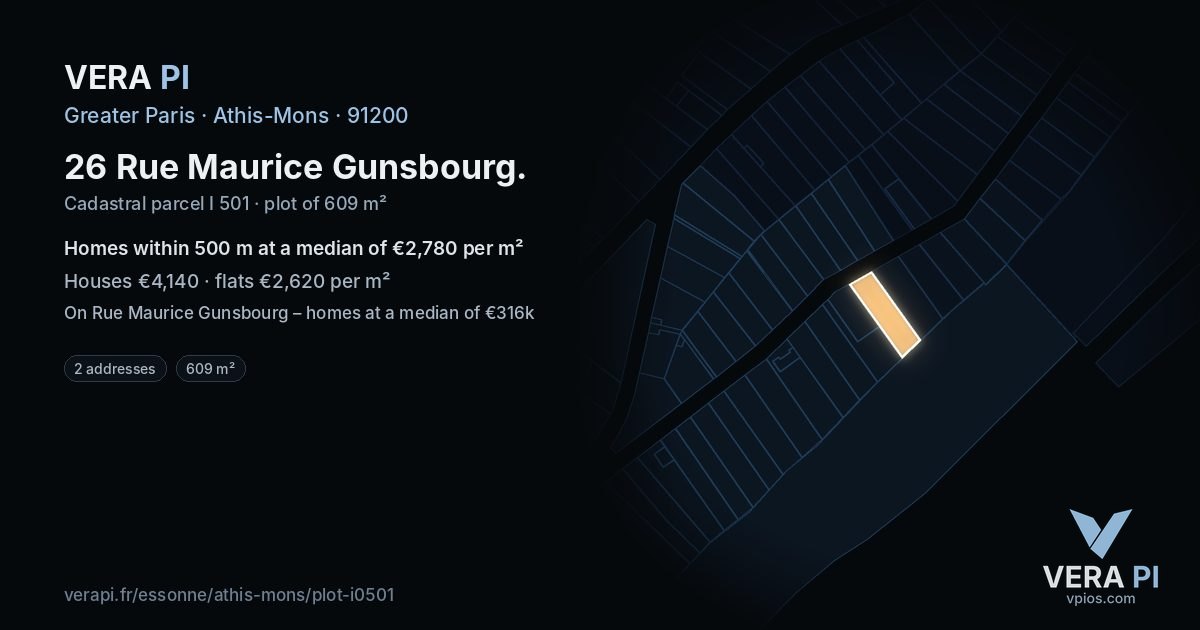 26 Rue Maurice Gunsbourg, Athis-Mons at night – the plot lit, the parcels around coloured by the prices near them