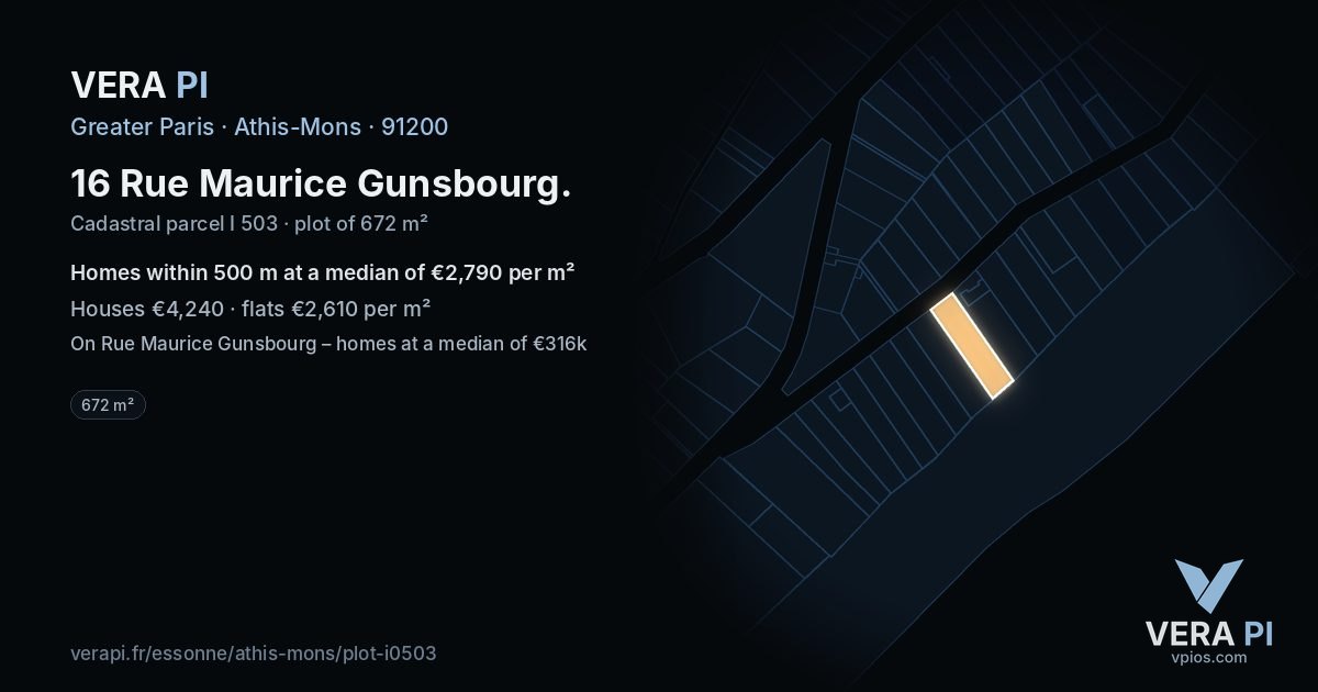 16 Rue Maurice Gunsbourg, Athis-Mons at night – the plot lit, the parcels around coloured by the prices near them
