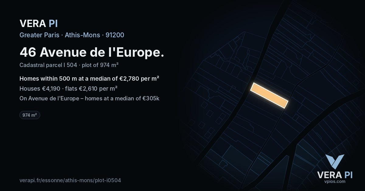 46 Avenue de l'Europe, Athis-Mons at night – the plot lit, the parcels around coloured by the prices near them