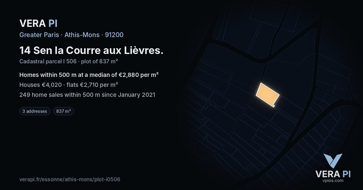 14 Sen la Courre aux Lièvres, Athis-Mons at night – the plot lit, the parcels around coloured by the prices near them
