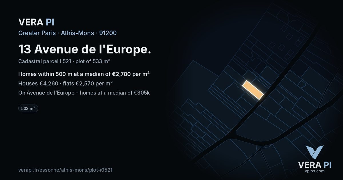 13 Avenue de l'Europe, Athis-Mons at night – the plot lit, the parcels around coloured by the prices near them