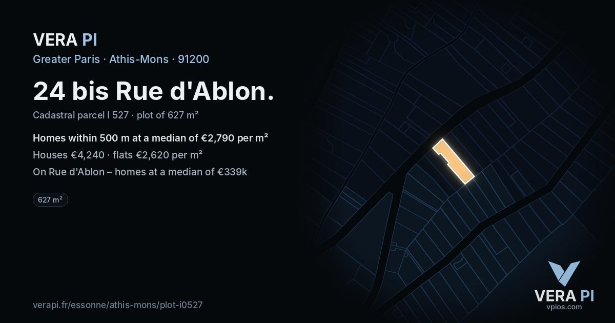 24 bis Rue d'Ablon, Athis-Mons at night – the plot lit, the parcels around coloured by the prices near them
