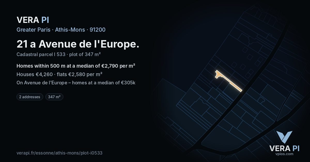 21 a Avenue de l'Europe, Athis-Mons at night – the plot lit, the parcels around coloured by the prices near them