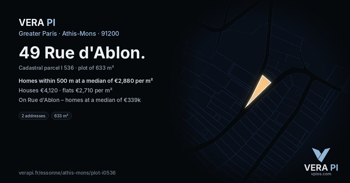 49 Rue d'Ablon, Athis-Mons at night – the plot lit, the parcels around coloured by the prices near them