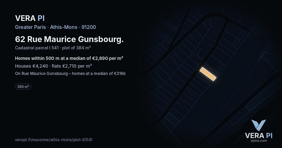 62 Rue Maurice Gunsbourg, Athis-Mons at night – the plot lit, the parcels around coloured by the prices near them