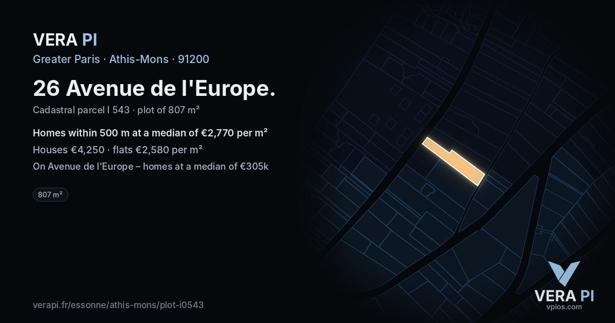 26 Avenue de l'Europe, Athis-Mons at night – the plot lit, the parcels around coloured by the prices near them