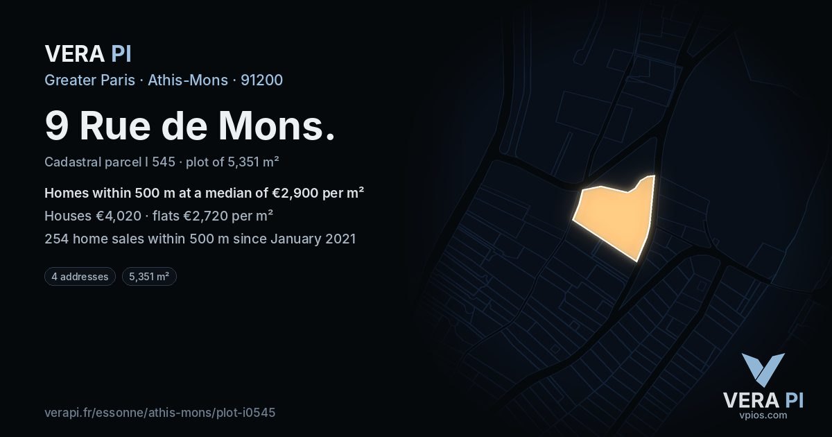 9 Rue de Mons, Athis-Mons at night – the plot lit, the parcels around coloured by the prices near them