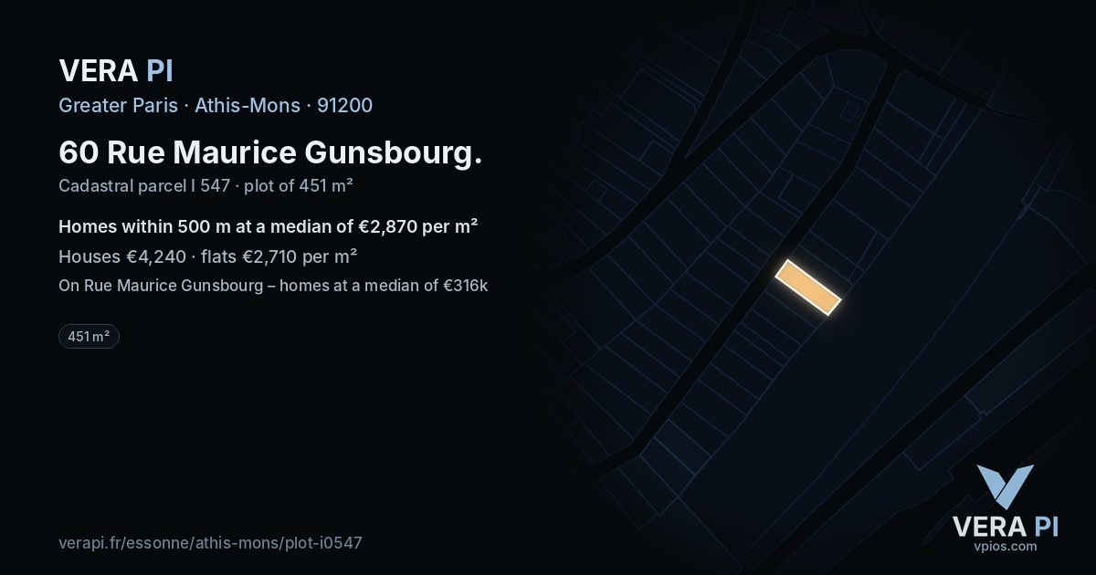 60 Rue Maurice Gunsbourg, Athis-Mons at night – the plot lit, the parcels around coloured by the prices near them