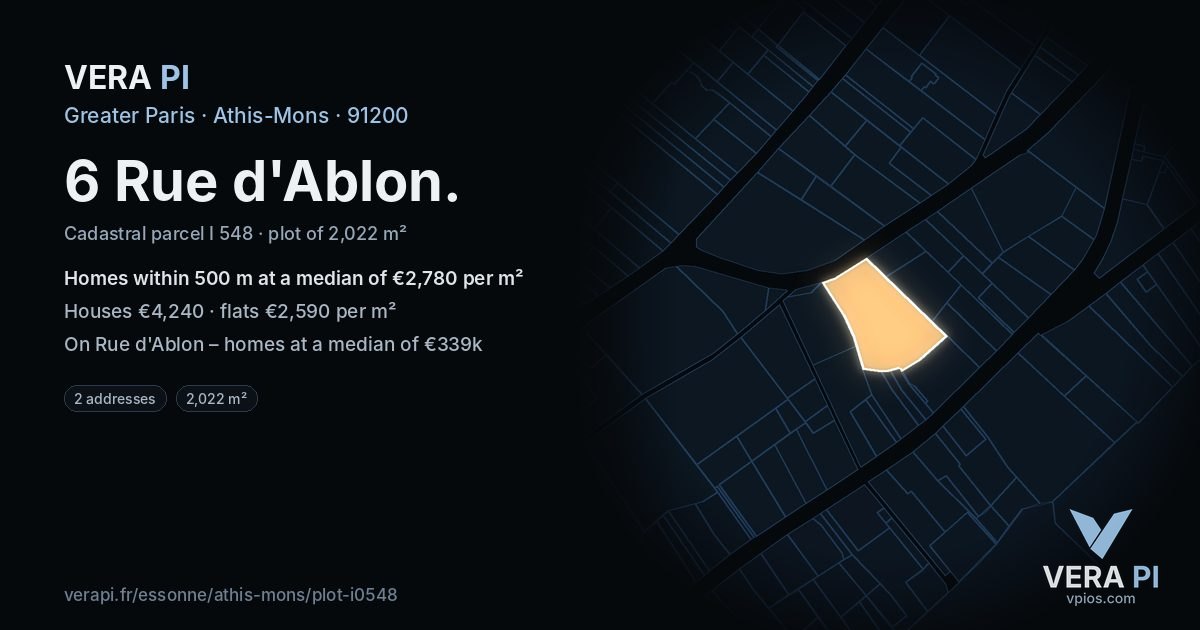 6 Rue d'Ablon, Athis-Mons at night – the plot lit, the parcels around coloured by the prices near them
