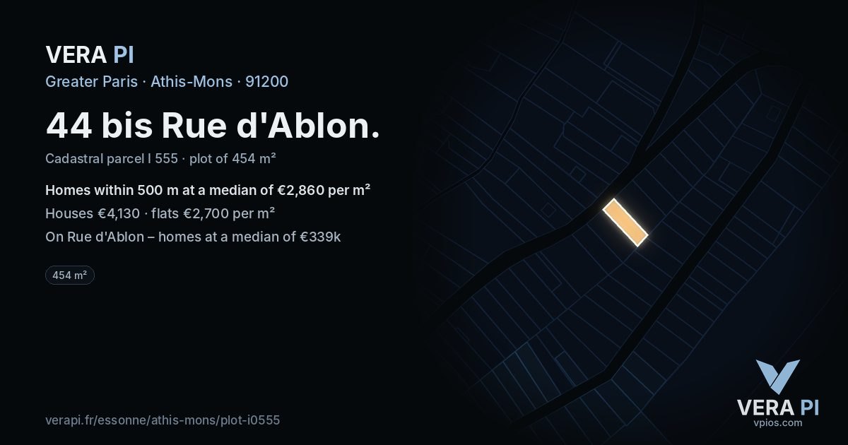 44 bis Rue d'Ablon, Athis-Mons at night – the plot lit, the parcels around coloured by the prices near them