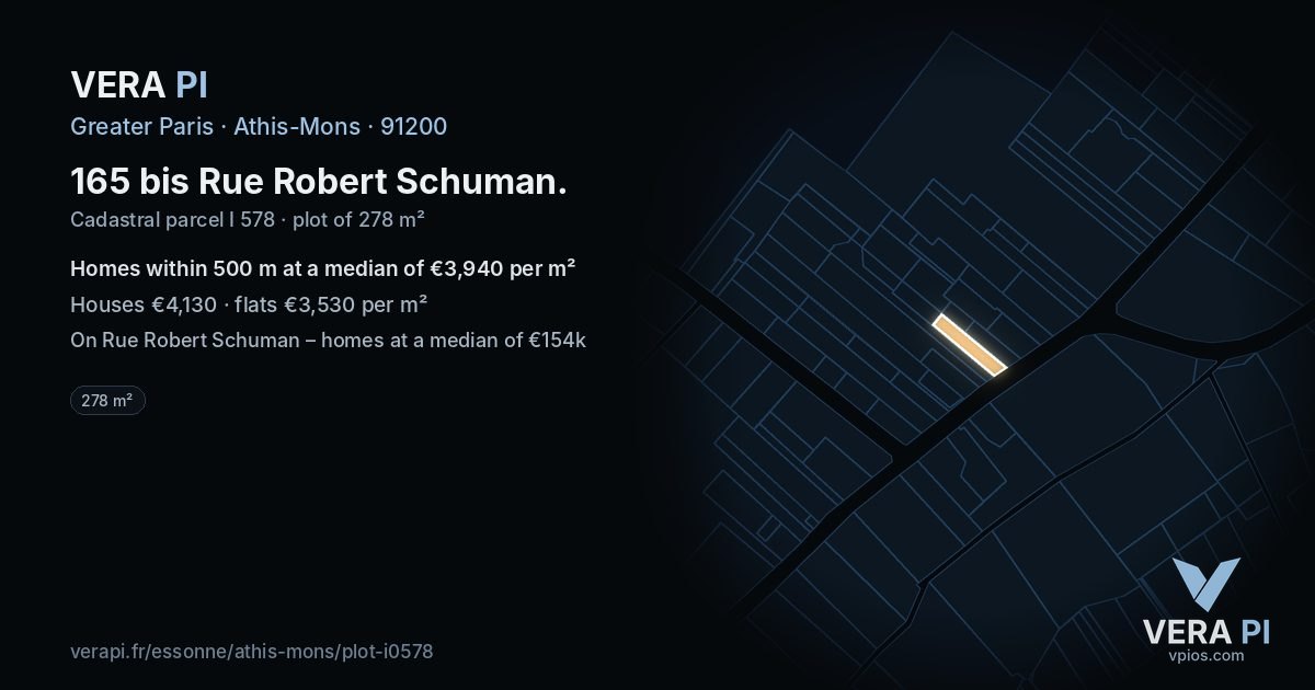 165 bis Rue Robert Schuman, Athis-Mons at night – the plot lit, the parcels around coloured by the prices near them