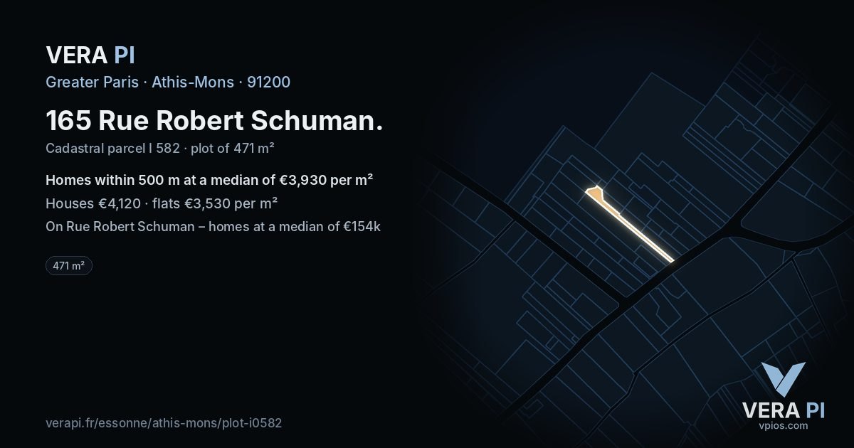 165 Rue Robert Schuman, Athis-Mons at night – the plot lit, the parcels around coloured by the prices near them