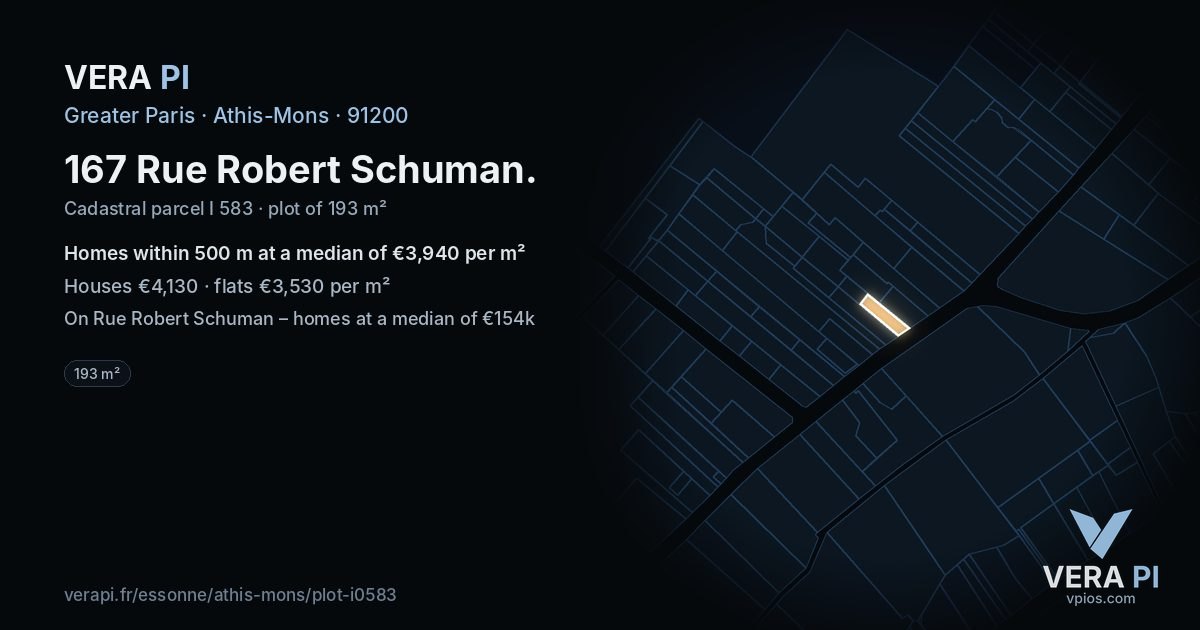 167 Rue Robert Schuman, Athis-Mons at night – the plot lit, the parcels around coloured by the prices near them