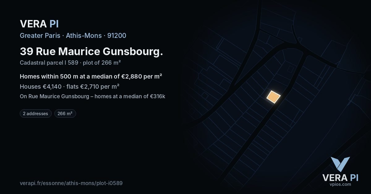 39 Rue Maurice Gunsbourg, Athis-Mons at night – the plot lit, the parcels around coloured by the prices near them