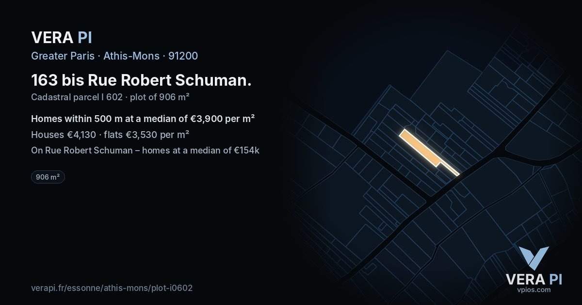 163 bis Rue Robert Schuman, Athis-Mons at night – the plot lit, the parcels around coloured by the prices near them