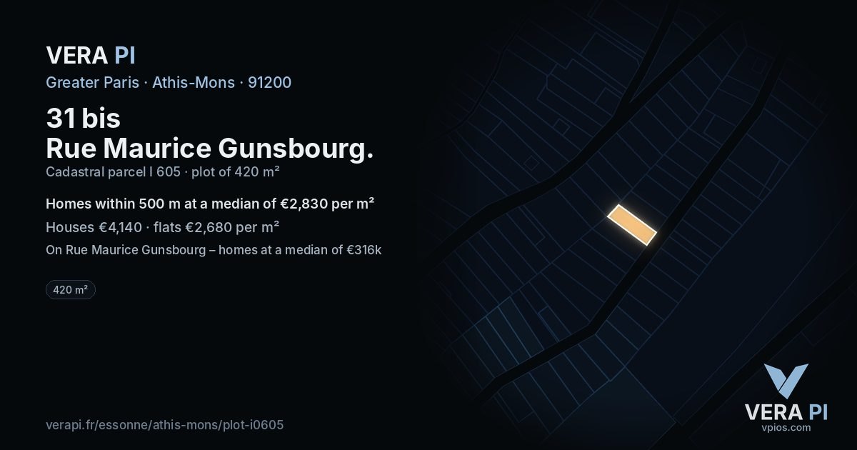 31 bis Rue Maurice Gunsbourg, Athis-Mons at night – the plot lit, the parcels around coloured by the prices near them