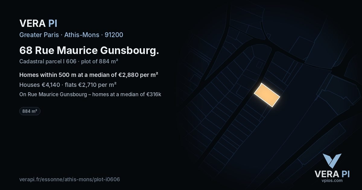 68 Rue Maurice Gunsbourg, Athis-Mons at night – the plot lit, the parcels around coloured by the prices near them
