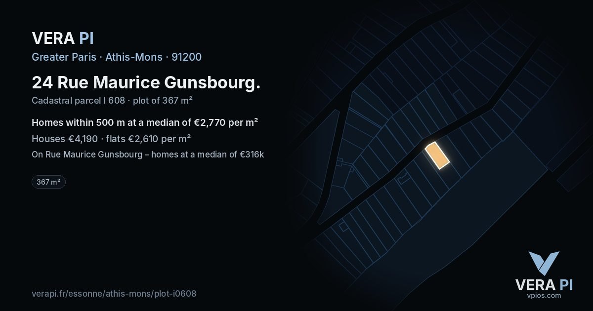 24 Rue Maurice Gunsbourg, Athis-Mons at night – the plot lit, the parcels around coloured by the prices near them