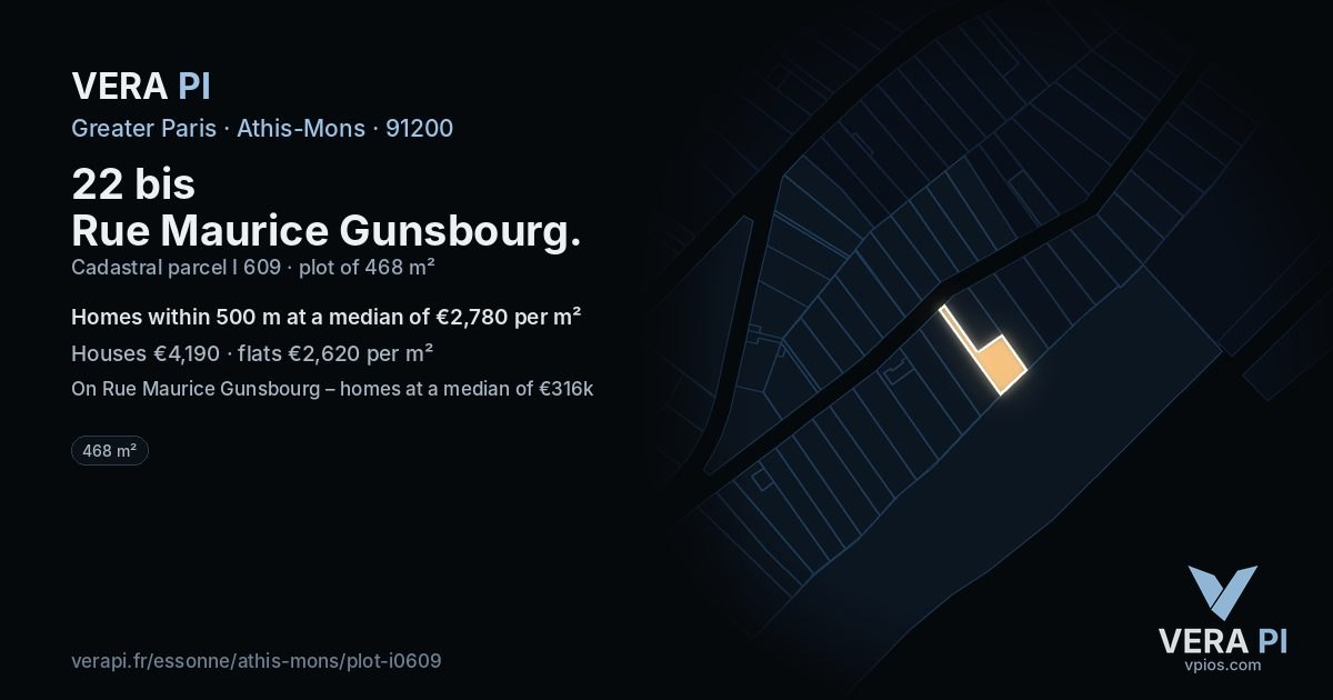 22 bis Rue Maurice Gunsbourg, Athis-Mons at night – the plot lit, the parcels around coloured by the prices near them