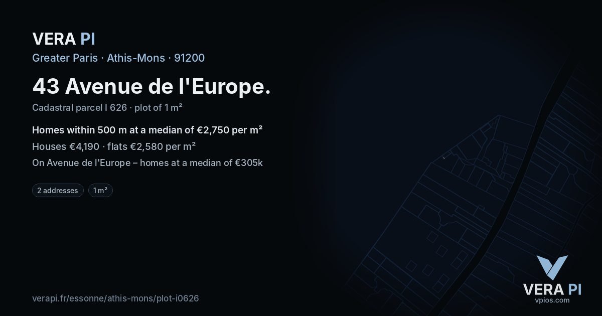 43 Avenue de l'Europe, Athis-Mons at night – the plot lit, the parcels around coloured by the prices near them
