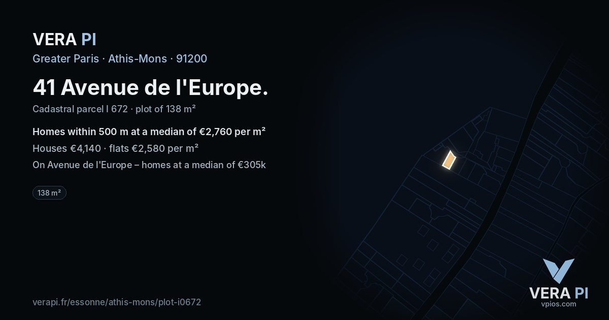 41 Avenue de l'Europe, Athis-Mons at night – the plot lit, the parcels around coloured by the prices near them