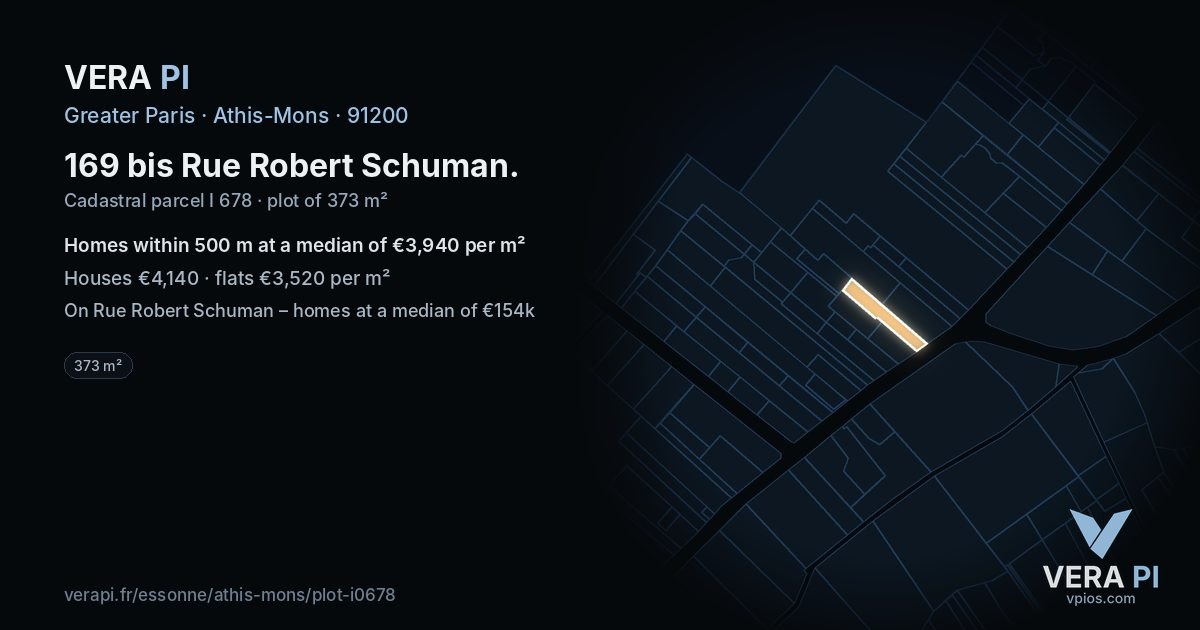 169 bis Rue Robert Schuman, Athis-Mons at night – the plot lit, the parcels around coloured by the prices near them