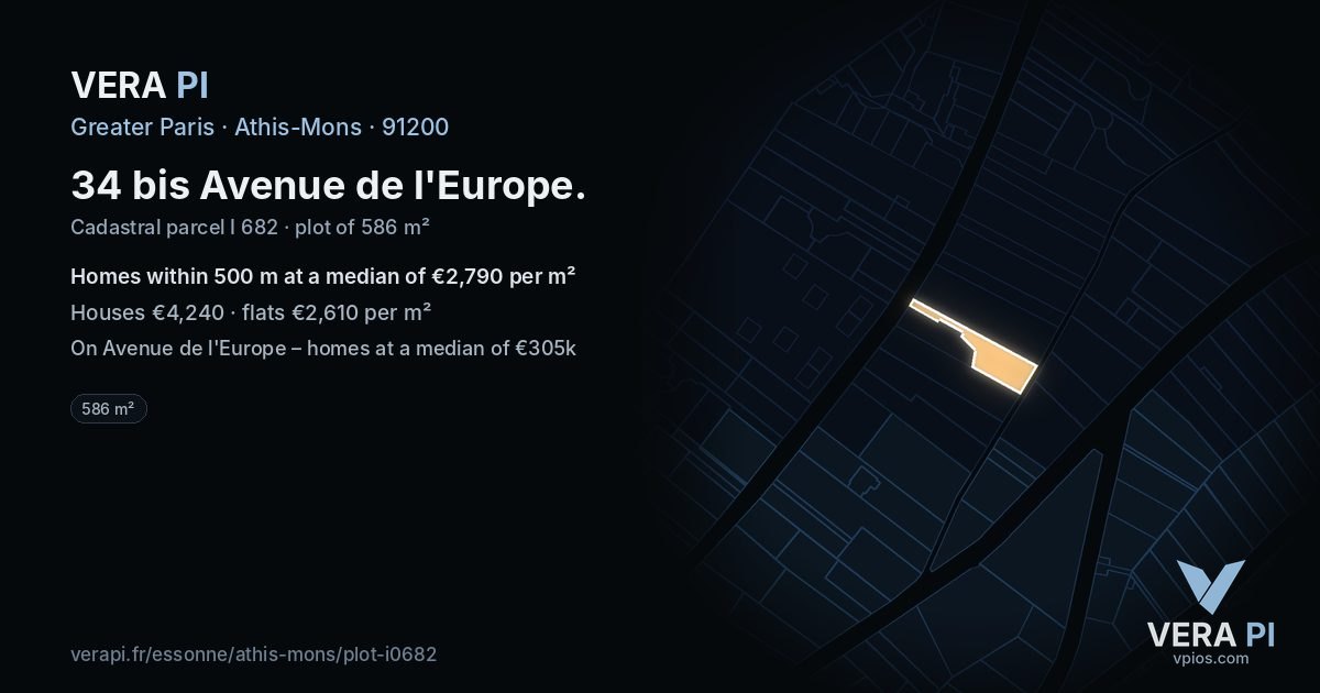 34 bis Avenue de l'Europe, Athis-Mons at night – the plot lit, the parcels around coloured by the prices near them