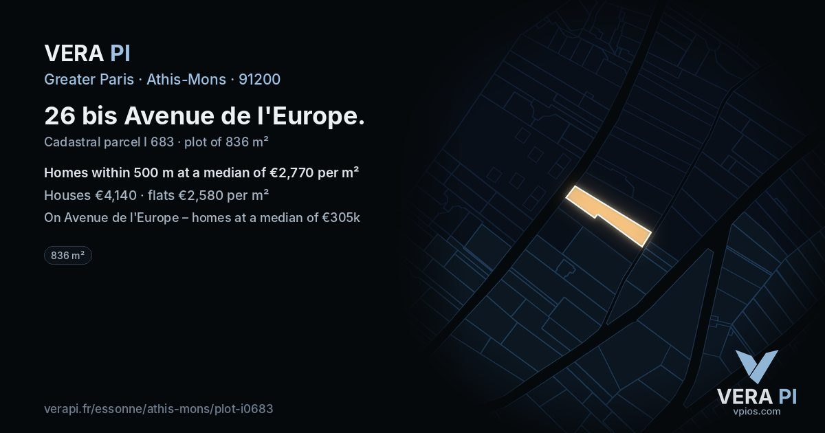 26 bis Avenue de l'Europe, Athis-Mons at night – the plot lit, the parcels around coloured by the prices near them