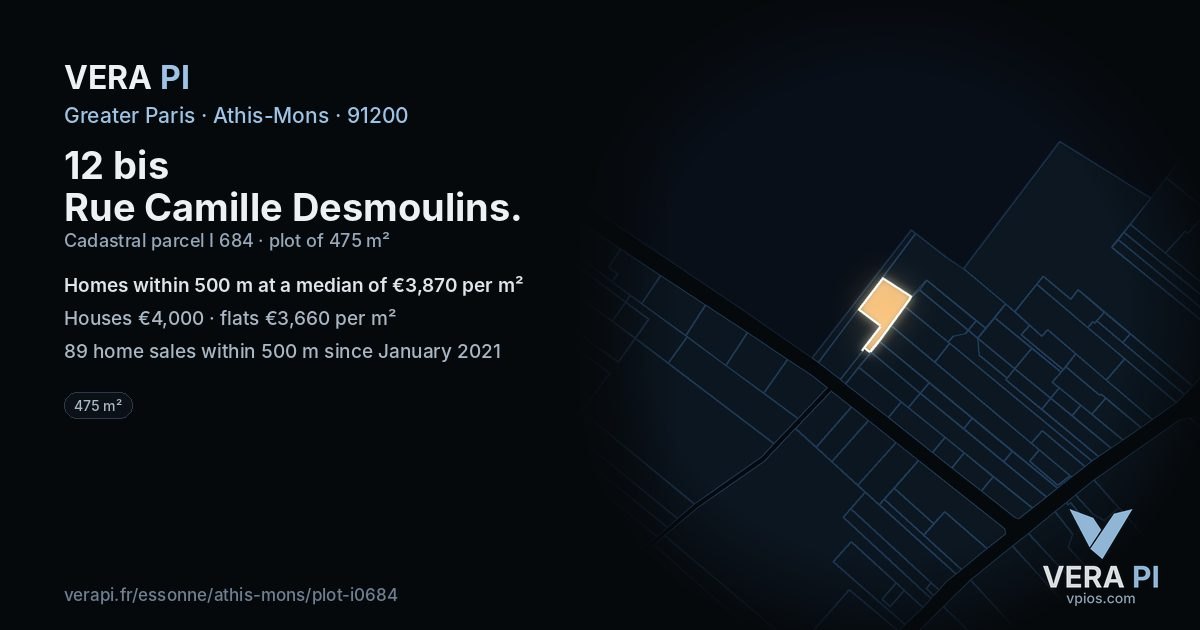12 bis Rue Camille Desmoulins, Athis-Mons at night – the plot lit, the parcels around coloured by the prices near them
