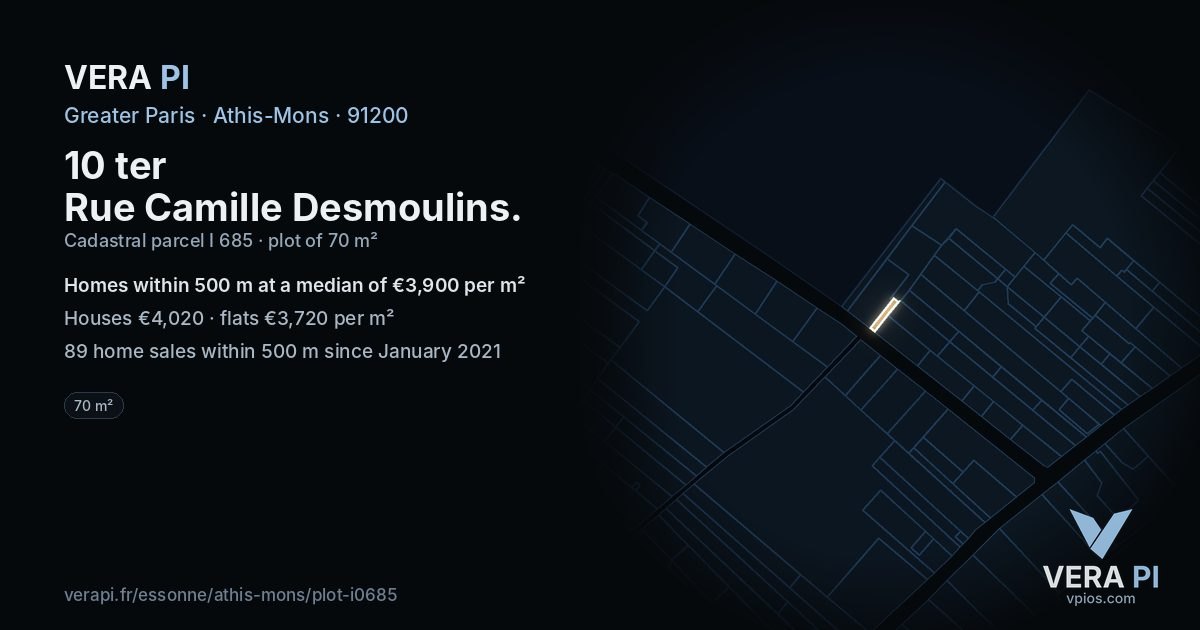 10 ter Rue Camille Desmoulins, Athis-Mons at night – the plot lit, the parcels around coloured by the prices near them