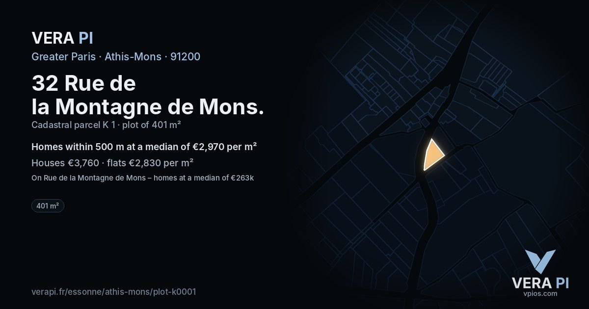 32 Rue de la Montagne de Mons, Athis-Mons at night – the plot lit, the parcels around coloured by the prices near them