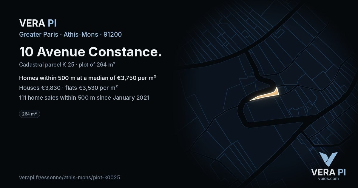 10 Avenue Constance, Athis-Mons at night – the plot lit, the parcels around coloured by the prices near them