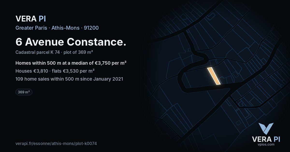 6 Avenue Constance, Athis-Mons at night – the plot lit, the parcels around coloured by the prices near them