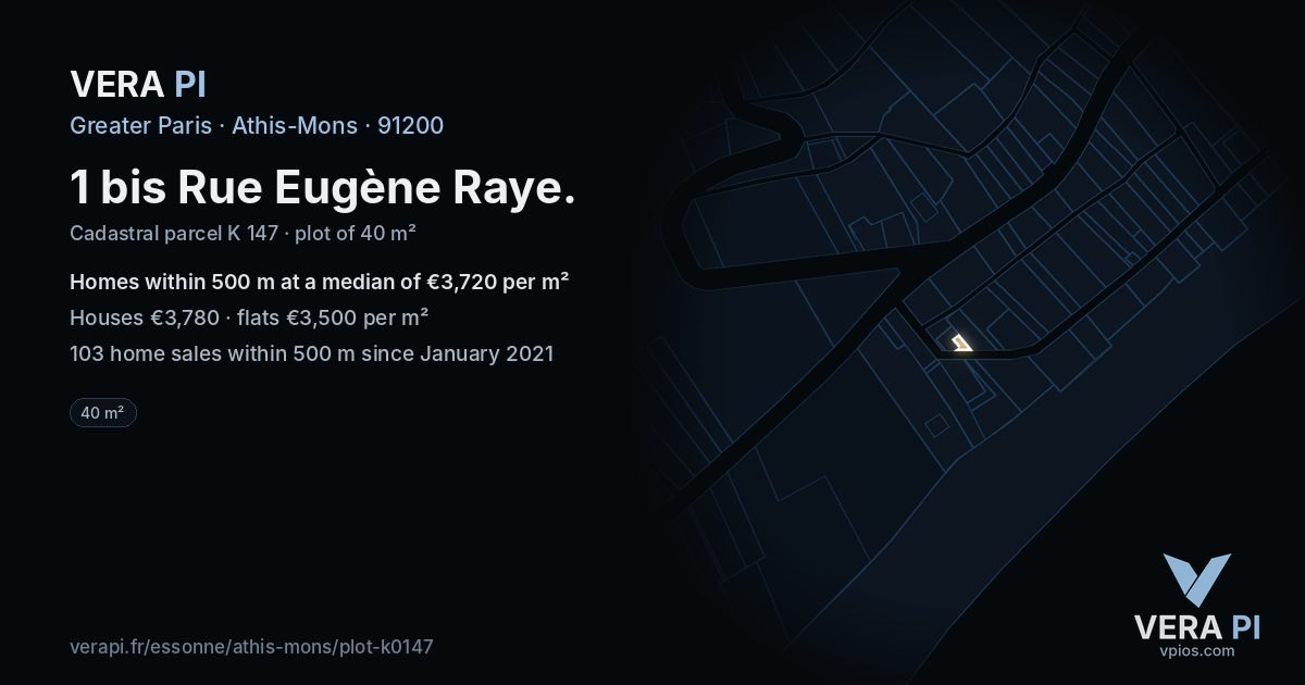 1 bis Rue Eugène Raye, Athis-Mons at night – the plot lit, the parcels around coloured by the prices near them