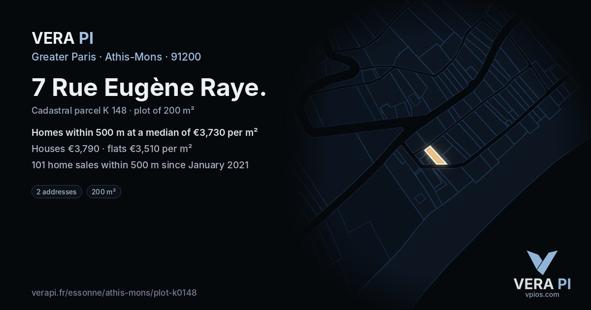 7 Rue Eugène Raye, Athis-Mons at night – the plot lit, the parcels around coloured by the prices near them