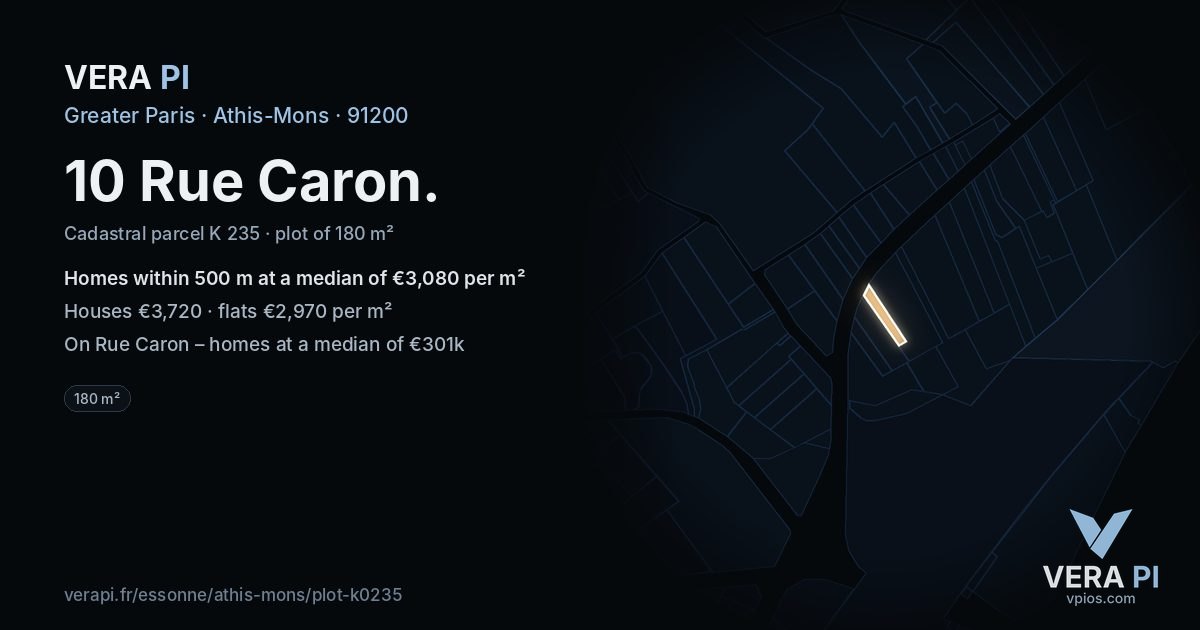 10 Rue Caron, Athis-Mons at night – the plot lit, the parcels around coloured by the prices near them