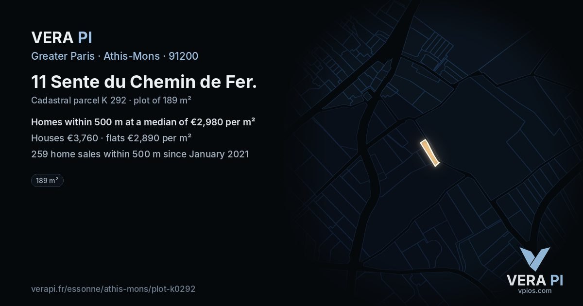 11 Sente du Chemin de Fer, Athis-Mons at night – the plot lit, the parcels around coloured by the prices near them