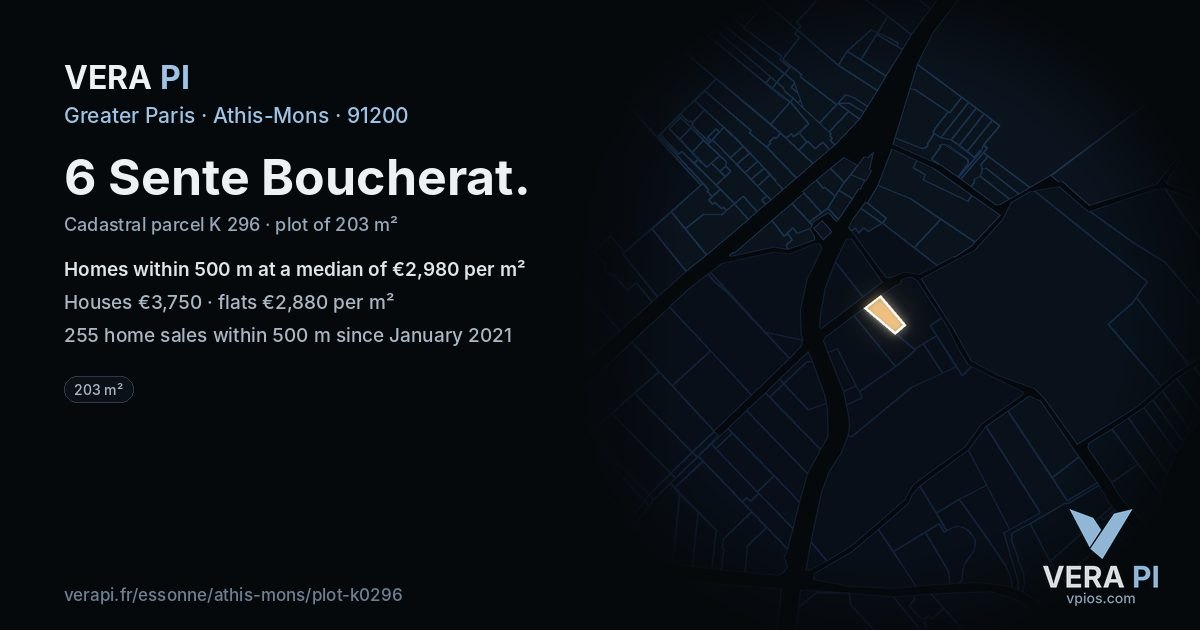 6 Sente Boucherat, Athis-Mons at night – the plot lit, the parcels around coloured by the prices near them