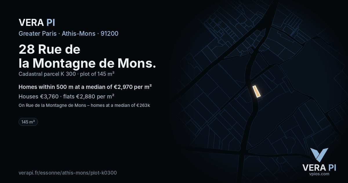 28 Rue de la Montagne de Mons, Athis-Mons at night – the plot lit, the parcels around coloured by the prices near them