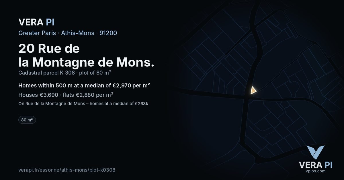 20 Rue de la Montagne de Mons, Athis-Mons at night – the plot lit, the parcels around coloured by the prices near them