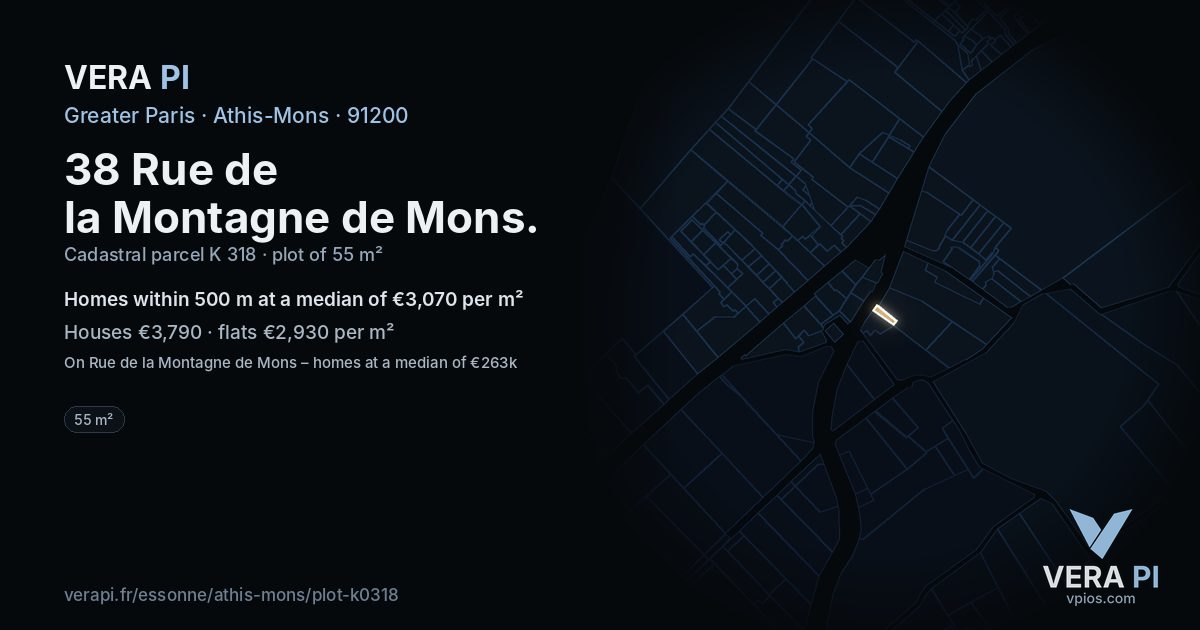 38 Rue de la Montagne de Mons, Athis-Mons at night – the plot lit, the parcels around coloured by the prices near them