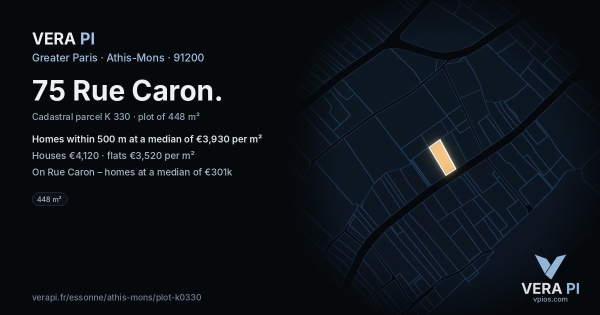 75 Rue Caron, Athis-Mons at night – the plot lit, the parcels around coloured by the prices near them