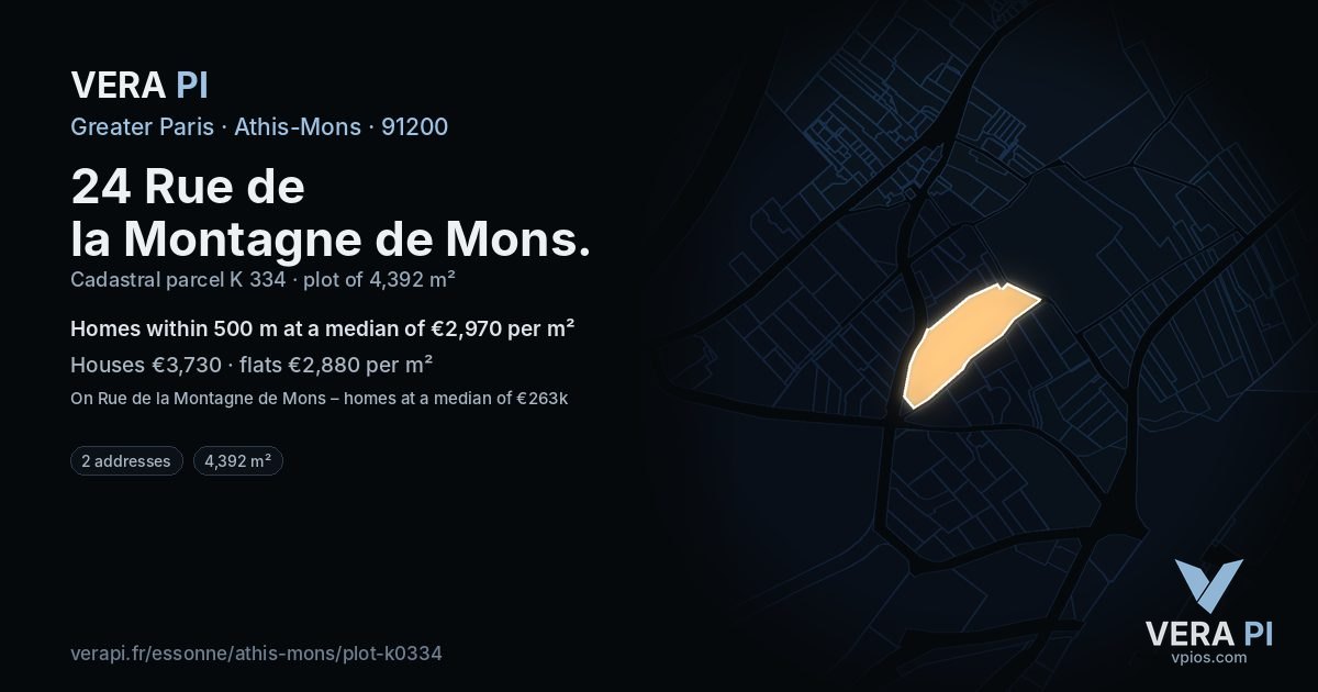 24 Rue de la Montagne de Mons, Athis-Mons at night – the plot lit, the parcels around coloured by the prices near them