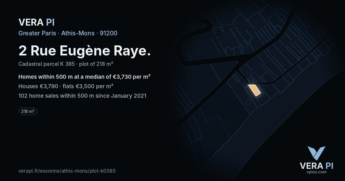 2 Rue Eugène Raye, Athis-Mons at night – the plot lit, the parcels around coloured by the prices near them