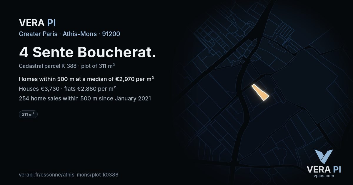 4 Sente Boucherat, Athis-Mons at night – the plot lit, the parcels around coloured by the prices near them
