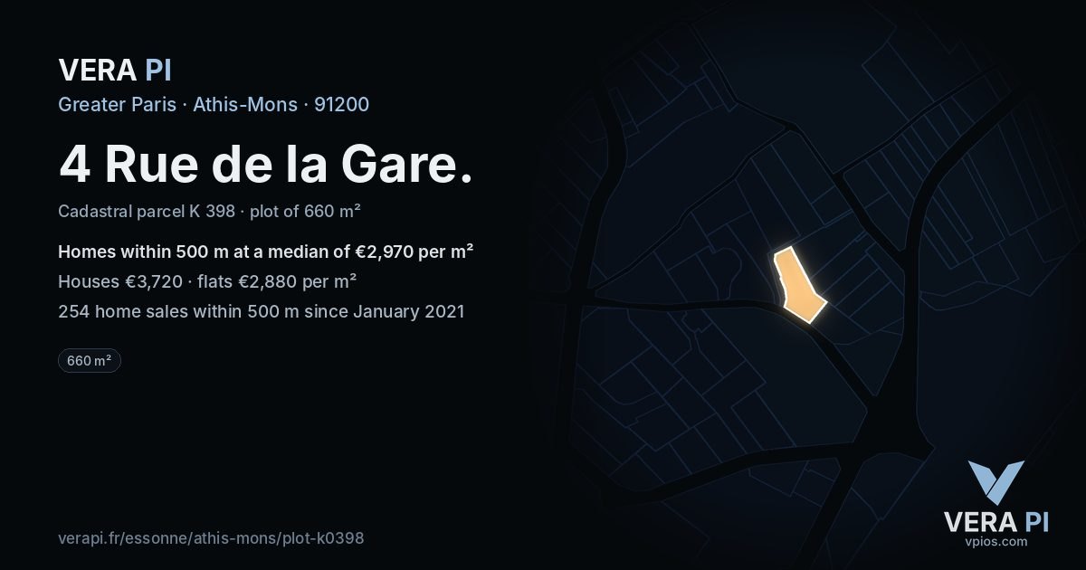 4 Rue de la Gare, Athis-Mons at night – the plot lit, the parcels around coloured by the prices near them