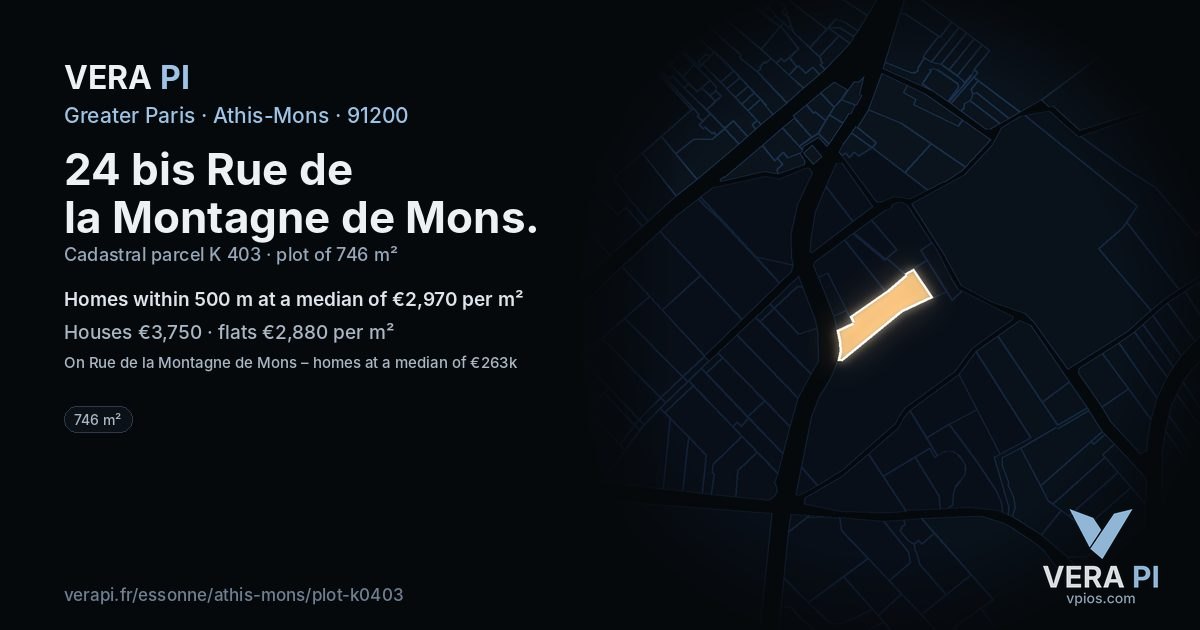 24 bis Rue de la Montagne de Mons, Athis-Mons at night – the plot lit, the parcels around coloured by the prices near them