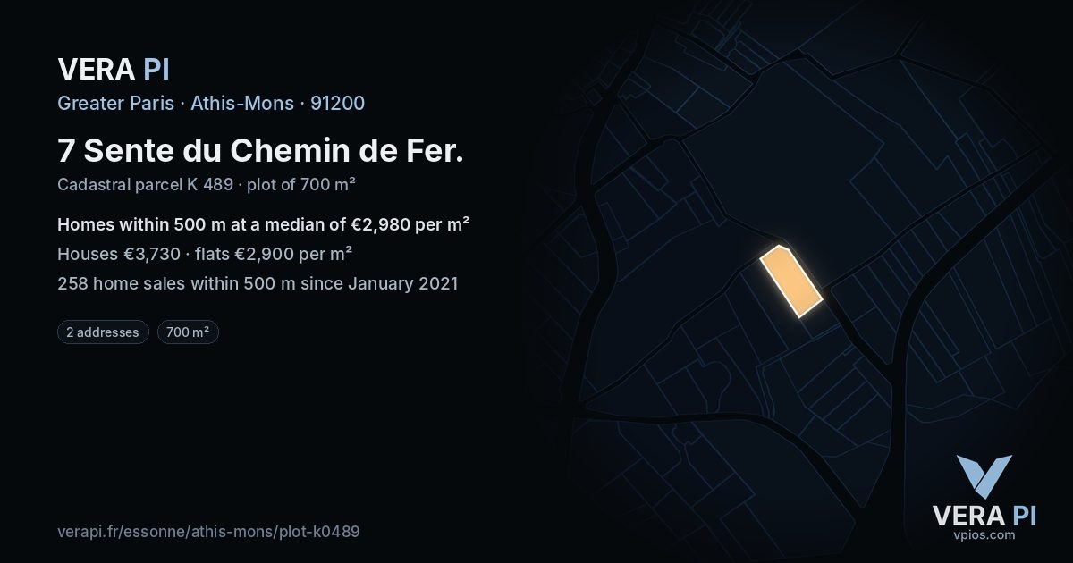 7 Sente du Chemin de Fer, Athis-Mons at night – the plot lit, the parcels around coloured by the prices near them